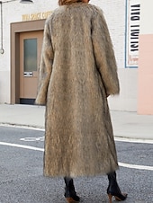 Mulheres Casaco Casaco de pele falsa Manter Quente Confortável Peles e couros Moda Tecido Férias Rua Roupa Diária Para Noite Longo Decote V Normal Manga Longa agasalhos Cáqui Outono Inverno baratos Peles & Couros-Mulheres Casaco Casaco de pele falsa Manter Quente Confortável Peles e couros Moda Tecido Férias Rua Roupa Diária Para Noite Longo Decote V Normal Manga Longa agasalhos Cáqui Outono Inverno