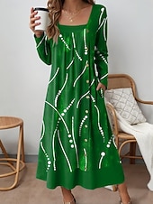 ieftine Rochie Artă și Design-Pentru femei Rochii Midi Rochie de schimb Casual Zilnic Potrivire Largă Grafic Abstract Manșon Lung Pătrat Roșu-aprins Albastru piscină Mov Trifoi Primăvară Toamnă Iarnă