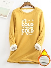 abordables Sudaderas forradas de forro polar-Sudadera para mujer, con letras estampadas, cálida, informal, afelpada, de manga larga, cuello redondo, tops largos, estilo urbano, informal, rosa claro, negro, rosa oscuro, azul, primavera, otoño e