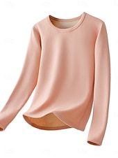 Χαμηλού Κόστους Γυναικεία Ρούχα Ύπνου-Γυναικεία Ισοθερμικά εσώρουχα Σετ Πυτζάμες Καθημερινό Ανατομικό Μονόχρωμες Ελαστική μέση Παντελόνι Σπίτι Καθημερινά Μακρυμάνικο Στρογγυλή Ψηλή Λαιμόκοψη