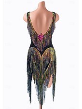 ieftine rochie de concurs-Dans Latin Rochie Despicare Cristale / Strasuri Pentru femei Performanță Antrenament Fără manșon Înalt Spandex
