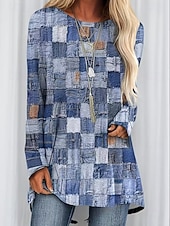 Women's T Shirt Graphic Color Block Vintage Stylish Classic Long Sleeve Crew Neck Round Neck Regular Tops Daily Print Blue Spring Fall3