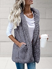 economico Gilet-Per donna Gilet Confortevole Tasca Casual Tinta unica Vacanza Streetwear Casuale Abbigliamento quotidiano Regolare Felpa con Cappuccio Vestibilità regolare Senza Maniche Capispalla Nero Bianco Vino