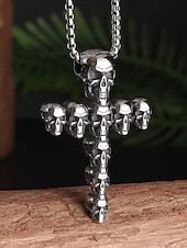 abordables Accessoires d&#039;Halloween-Collier croix tête de mort pour homme, pendentif gothique en alliage avec chaîne, bijou de style punk pour fête, cosplay et festival