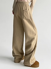economico gamba larga e vita alta-Per donna Culotte Gamba Larga Pantaloni in Pile Streetwear Casual Lunghezza intera Vita media Semplice Tasca Elastico in vita Coulisse alla gamba Confortevole Micro-elastico Vacanza Streetwear