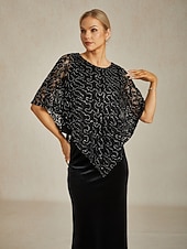 فستان بونشو مزين بخيوط لامعة للنساء، بلوزات Lace، بلوزات مسائية، لون موحد، أنيق، stylish، بدون أكمام، رقبة دائرية، بلوزات عادية، ضيوف الزفاف، ملابس المساء، حفلة مسائية، Lace، أسود، ربيع، خريف، شتاء رخيصةأون قمصان أنيقة-فستان بونشو مزين بخيوط لامعة للنساء، بلوزات Lace، بلوزات مسائية، لون موحد، أنيق، stylish، بدون أكمام، رقبة دائرية، بلوزات عادية، ضيوف الزفاف، ملابس المساء، حفلة مسائية، Lace، أسود، ربيع، خريف، شتاء