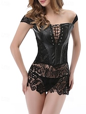 billige Korsetter-Dame Korsett Shapewear Midje Cincher Formet Bekledning Sexy korsett Sexy Søt Ren farge Lapper Snørehull Skjørt Feriereise Daglig Seng Ermeløs Korsett Svart Rød Vår Høst Skreddersydd