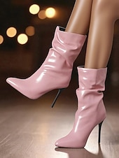 abordables Fête de la Vie Nocturne-Bottines souples en similicuir noir pour femme - Chaussures de soirée à bout pointu et talon aiguille haut pour la vie nocturne et les soirées en boîte