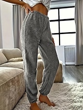 お買い得  ストレートレッグパンツ-女性用 フリースパンツ パジャマ カジュアル 全長 ミディアムウエスト 平織り 弾性ウエスト 保温 快適 マイクロエラスティック 家 日常 クラレット ダークグレー ブラック ペールピンク 秋 冬 レギュラー
