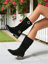 ieftine Cizme Slouch-Ghete largi pentru femei cu barete cu cataramă până la jumătatea gambei – ghete de iarnă în stil vintage din piele întoarsă pentru ținute casual și modă de toamnă