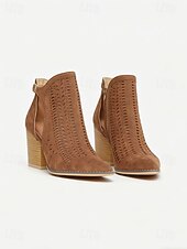 abordables Cowboy et bottes occidentales-Femmes Bottes Chaussures Vintage Bureau Travail Quotidien Bottines Boucle Talon Bloc Bout Pointu Élégant Bohème ancien Marche Faux daim Fermeture éclair Noir Marron