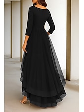 preiswerte Lässige / Tageshochzeit-High-Low-Kleid Brautkleider A-Linie V-Ausschnitt 3/4-Ärmel Teelänge Stretchstoff Brautkleider mit Rüschen 2025