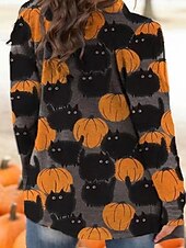 billige Kvinne Grafiske Topper-Dame Vinterfrakk Hold Varm Bekvem Trykt mønster Fritid Halloween Hodeskaller Halloween Ut på byen Helg Cardigan Normal V-hals Normal Langermet Yttertøy Oransje Lysegrå Mørkegrå Høst Vinter