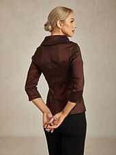 abordables Hauts habillés-Femmes Chemisier Hauts de soirée Élégant Métallique Moderne Manche 3/4 Col en V Hauts Réguliers robe demoiselle d honneur Soirée Semi-Formel Nœud devant Marron Printemps, Automne, Hiver, Été