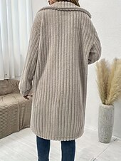 abordables Chaquetas Forradas de Forro Polar-Mujer Abrigo de invierno Chaqueta de sherpa Cómodo Transpirable Bolsillo Botones Casual Plano Vacaciones Calle Casual Ropa Cotidiana Botonadura Simple Largo Cuello Vuelto Ajuste regular Manga Larga