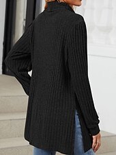 billiga Kvinnors Enfärgade Toppar-Dam Blus Ensfärgat Stylish Ledigt Långärmad Hög hals Långa toppar Dagligen Ficka Svart Rubinrött Blå Kaki Grå Vår Höst Vinter