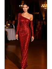 رخيصةأون فساتين سهرة حورية-حورية البحر طول الأرض فساتين حفلة موسيقية فساتين السهرة منفوش الزي الرسمي أنيق عتيق كم طويل كتف واحد رسمي زفاف مترتر V العودة مع شادر زهرة