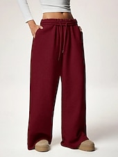 abordables jambe large et taille haute-Femmes Joggings Jambe large Chinos Mode Streetwear Occasionnel Longueur complète Taille haute Uni Ceinture Élastique Confortable Doux Élastique Extérieur Rue Gris clair Noir Blanche Rouge Ét