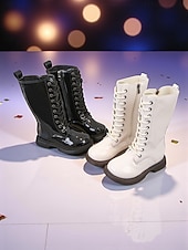 رخيصةأون بوت للأطفال-أحذية زي نجمة البوب الكورية المستوحاة من المعبودات، أحذية بيضاء طويلة حتى الركبة برباط للفتيات، أحذية أداء عصرية للرقص والعروض المسرحية