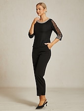  Pentru femei Topuri imbracate Ștrasuri Metalic Transparent Elegant Zilnic femei Lungime Manșon 3/4 Stil Nautic Topuri obișnuite Invitat la nunta Îmbrăcăminte de seară de petrecere Semi formal Negru