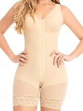 billiga Korsetter-Dam Shapewear Onesies Mode Ren färg Spets Lappverk Semester Gata Datum Ärmlös V-hals Svart Purpur Beige Vår Höst Skräddarsydd passform