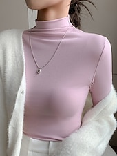 Per donna Blusa Tinta unica Elegante Essenziale Casual Manica Lunga Dolcevita Top Regolari Quotidiano Nero Bianco Rosa Marrone Beige Primavera Autunno Inverno economico Top Semplici da Donna-Per donna Blusa Tinta unica Elegante Essenziale Casual Manica Lunga Dolcevita Top Regolari Quotidiano Nero Bianco Rosa Marrone Beige Primavera Autunno Inverno