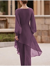cheap Mom&#039;s Jumpsuits-Sheath Mother of the Bride  Formal Wedding Guest Elegant Vintage V Neck Floor Length Chiffon  Short Sleeve with Pleats Ruched Flower free custom size