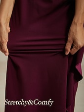 billiga Nyårsklänningar-Dam Maxiklänning Sheath Dress Plisserad klänning Volangkjol Elegant party Semiformella klänningar Bröllopsgäst Kvällsfest Gradering Ensfärgat Ärmlös Rund hals Båthals Vinröd Sommar Vår Höst