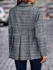 billiga Blazers och kostymer-Dam Kavaj Bekväm Knappar Elegant Mode Utomhus Galler Utekväll Ledigt / vardag Helgen Cardigan Normal Kavajslag Normal Långärmad Ytterkläder Svart Orange Vår Höst
