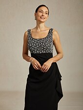 abordables Vestido Sencillo-Mujer Vestido maxi Vestido tubo Elegante Formal Vestidos semi formales Fiesta de Noche Lentejuelas Encaje Ajuste regular Floral Manga Larga Cuello Barco Negro