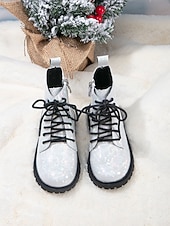 halpa Lasten saappaat-Korealaisesta idolista inspiroituneet poptähden naamiaiskengät tyttöjen hopeanväriset kimaltelevat maiharit nauhoilla, sivuvetoketjulla ja liukumattomalla pohjalla, talvimuodin mukaiset kengät