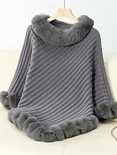 preiswerte Einfarbige Farben-Damen Pullover Schultertuch Elegant Mode Streetwear Einfarbig Gerippt Rollkragen Gestrickt Asymmetrischer Saum Kunstpelzbesatz Halbarm Normale Oberteile Stricken Outdoor Täglich Wochenende Weinrot