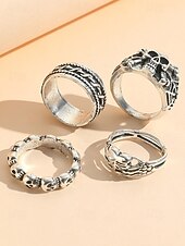 economico Accessori di Halloween-Set di anelli da uomo con teschio di Halloween: gioielli in lega vintage punk gotico per feste, motociclisti, cosplay e festival