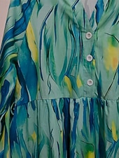 abordables Robes fleuries décontractées-Femmes Robe Midi Robe Décontractée Robe Imprimée Élégant Mode Moderne Extérieur Quotidien Sortir Coupe régulière Graphique manche longue Col en V Bleu Printemps Automne