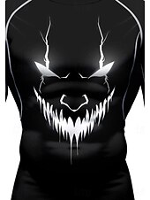 お買い得  ランニングTシャツとタンクトップ-男性用 コンプレッション・シャツ ランニングＴシャツ 3Dプリント 長袖 ベース層 ハロウィーン 速乾性 ビデオ圧縮 パワーフレックス 吸汗性 ジムトレーニング アクティブトレーニング 運動 スポーツウェア アクティブウェア ブラック