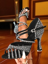 voordelige Latin dansschoenen-Groene danshakken met strass-bandjes voor dames - glinsterende sandalen in Gatsby-stijl voor balzalen en feestjes