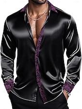 preiswerte Satinhemden für Herren-Herren Hemd Satinhemd Kleidhemd Freizeithemd Knopfhemd Abschlussballhemd Einfach Hochzeit Party Silber Rosa Rote Blau Langarm Revers Frühling Ganzjahres Bekleidung