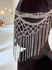 levne Dámské vlasové doplňky-Dámská zlatá střapcová maškarní maska - elegantní křišťálový doplněk na obličej s třásněmi na kostýmní ples a večírek