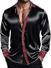 preiswerte Satinhemden für Herren-Herren Hemd Satinhemd Kleidhemd Freizeithemd Knopfhemd Abschlussballhemd Einfach Hochzeit Party Silber Rosa Rote Blau Langarm Revers Frühling Ganzjahres Bekleidung