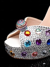 cheap Platform Sandals-Women's Rhinestone Platform High Heel Sandals with Matching Clutch - Sparkly Formal Dress Shoes for Cocktail Parties, Weddings and Elegant Events