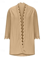 tanie Otwarte kardigany-Damskie Sweter Sweter rozpinany Moda miejska Codzienny Jednokolorowe W serek Dzianiny Rękaw 3/4 Zwykłe topy Robić na drutach Święto Wyjściowe Weekend Czerwone wino Czarny Wiosna Jesień