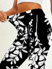  Γυναικεία Κολάν Διακοπές Βίντατζ Μοντέρνα Πλήρες μήκος Ψηλή Μέση Φλοράλ Γραφική Εκτύπωση Διατηρείτε Ζεστό Moale Αναπνέει Υψηλή Ελαστικότητα Causal Καθημερινά Διακοπές Μαύρο και Άσπρο