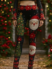 abordables Bas de Noël-Femmes Leggings Vacances ancien Style Ethnique Longueur complète Taille hautePantsNoël Graphique Père Noël Noël Impression 3D Nouveauté Séchage Rapide Respirabilité Doux Élastique Extérieur Maison