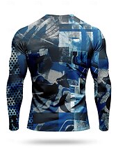 お買い得  ランニングTシャツとタンクトップ-男性用 幾何学模様 抽象的 コンプレッション・シャツ ランニングＴシャツ 春 秋 3Dプリント 長袖 速乾性 ビデオ圧縮 パワーフレックス 吸汗性 高通気性 ジムトレーニング アクティブトレーニング ランニング サイクリング 運動 フィットネス ブルー スポーツウェア アクティブウェア