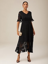 voordelige Feestjurken-Dames Maxi-jurk Cocktail jurk Bruiloft gast jurk Semi-formele jurk A lijn jurk Elegant Werk Verjaardag Flutter mouw Bruiloft gast Cocktailparty Formele avonden Normale pasvorm Effen Kleur Effen Halve