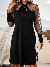 olcso midi fekete ruha-Női Mini ruha Fekete ruha Party ruha Koktélruha Ünnepi ruha Divat Modern Vakáció Estély Parti Normál Sima Hosszú ujj V-alakú Fekete Ősz Tél