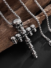 abordables Accessoires d&#039;Halloween-Collier croix tête de mort pour homme, pendentif gothique en alliage avec chaîne, bijou de style punk pour fête, cosplay et festival