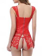 billige Korsetter-Dame Korsett Shapewear Midje Cincher Formet Bekledning Sexy korsett Sexy Søt Ren farge Lapper Snørehull Skjørt Feriereise Daglig Seng Ermeløs Korsett Svart Rød Vår Høst Skreddersydd