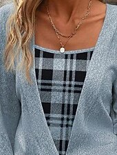 Недорогие Женские Графические Топы-Жен. Рубашка Блуза В клетку Стиль Классический На каждый день Длинный рукав Квадратный вырез Обычные топы Повседневные Праздники С принтом Синий Весна Осень Зима