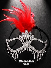 preiswerte Mode-Accessoires-Gatsby-Maskenballmaske für Damen mit Federn und Strasssteinen – elegantes Kostümzubehör für Halloween-Partys, Cocktail-Events und Bälle im Stil der 1920er Jahre